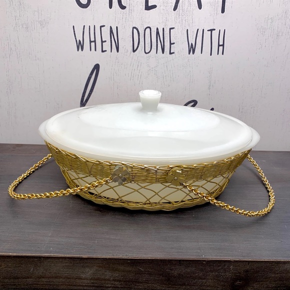 Vintage USA Glasbake casserole ovenware lid basket - Picture 2 of 16